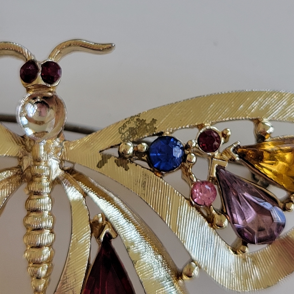 Gold-tone Rhinestone Butterfly Brooch - Picture 7 of 7